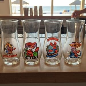 Vintage Red Lobster Hurricane Glass Set of 4 - Retro Lobster Mascot Collectibles